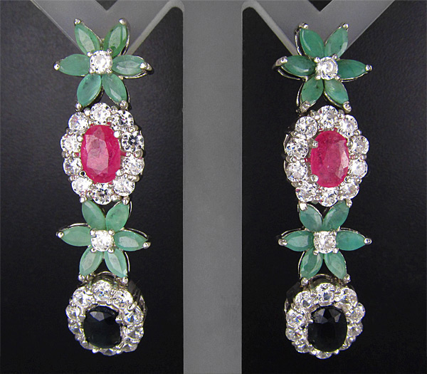 Элегантные серьги с изумрудами и сапфирами