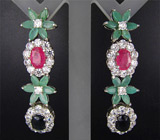 Элегантные серьги с изумрудами и сапфирами Серебро 925