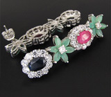 Элегантные серьги с изумрудами и сапфирами Серебро 925