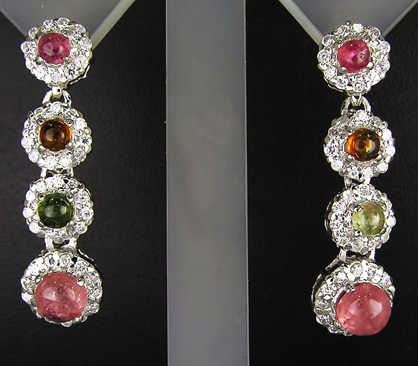 Серьги с разноцветными турмалинами