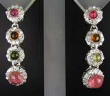 Серьги с разноцветными турмалинами Серебро 925