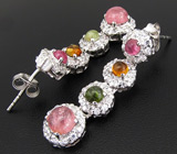 Серьги с разноцветными турмалинами Серебро 925