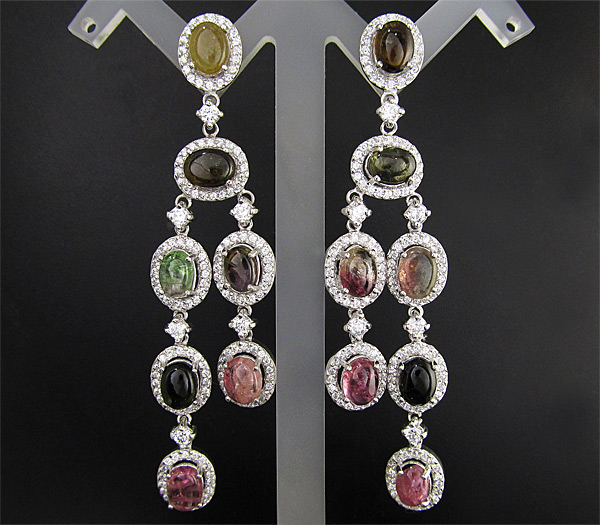 Роскошные крупные серьги с разноцветными турмалинами