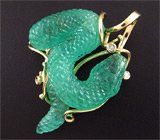 Авторский кулон "Змейка" с резным уральским изумрудом 39 карат и бриллиантами Золото