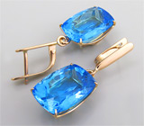 Комплект (кольцо + серьги) с голубыми топазами Золото