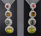 Серьги с кабошонами разноцветных турмалинов Серебро 925