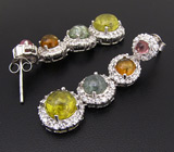 Серьги с кабошонами разноцветных турмалинов Серебро 925