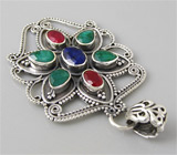 Кулон с индийскими рубинами, изумрудами и сапфиром Серебро 925