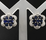 Серьги с синими сапфирами Серебро 925