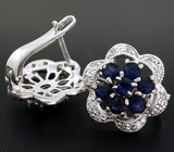 Серьги с синими сапфирами Серебро 925