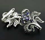 Оригинальные серьги с синими сапфирами и марказитами Серебро 925