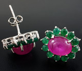Серьги с розовыми сапфирами и зелеными агатами Серебро 925