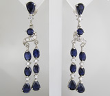 Великолепные длинные серьги с иолитами Серебро 925