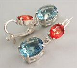 Серьги с сине-зелеными и красно-оранжевыми флюоритами