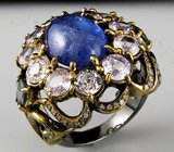 Кольцо с танзанитом, сапфирами и бриллиантами Серебро 925