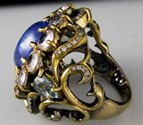 Кольцо с танзанитом, сапфирами и бриллиантами Серебро 925