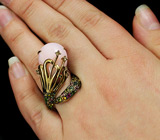 Кольцо с розовым опалом, разноцветными турмалинами и бриллиантами Серебро 925
