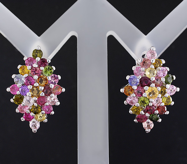 Превосходные серьги с разноцветными турмалинами