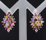 Превосходные серьги с разноцветными турмалинами Серебро 925