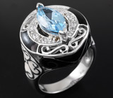Эффектное кольцо с голубым топазом и эмалью Серебро 925