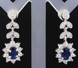 Серьги с насыщенно-синими сапфирами Серебро 925