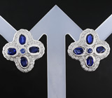 Серьги с синими сапфирами Серебро 925