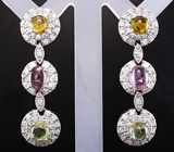 Серьги с кабошонами разноцветных турмалинов Серебро 925