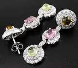 Серьги с кабошонами разноцветных турмалинов Серебро 925