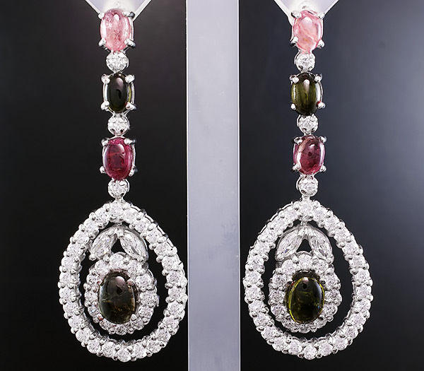 Крупные серьги с разноцветными турмалинами