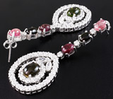 Крупные серьги с разноцветными турмалинами Серебро 925