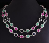 Роскошный комплект с рубинами, темно-синими сапфирами и изумрудами Серебро 925