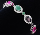 Роскошный комплект с рубинами, темно-синими сапфирами и изумрудами Серебро 925