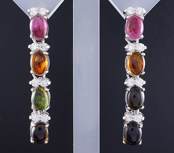 Серьги с кабошонами разноцветных турмалинов
