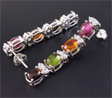 Серьги с кабошонами разноцветных турмалинов Серебро 925