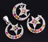 Прелестный комплект с разноцветными турмалинами Серебро 925