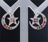 Прелестный комплект с разноцветными турмалинами Серебро 925