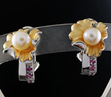 Серьги с жемчугом и пурпурными сапфирами Серебро 925