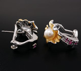 Серьги с жемчугом и пурпурными сапфирами Серебро 925