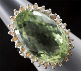 Крупное кольцо с зеленым аметистом и желтыми цирконами Серебро 925