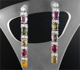 Комплект с кабошонами разноцветных турмалинов Серебро 925