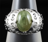 Стильное кольцо с кабошоном зеленого сапфира Серебро 925