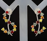 Серьги с разноцветными сапфирами Серебро 925