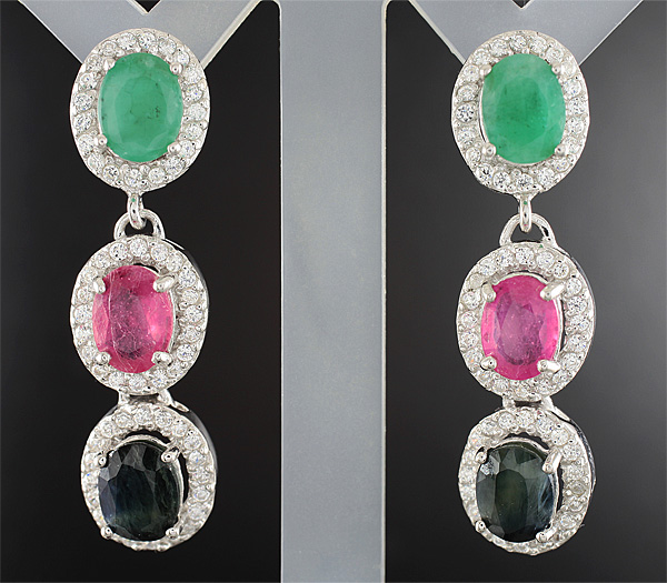 Серьги с изумрудами и сапфирами
