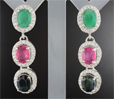 Серьги с изумрудами и сапфирами Серебро 925