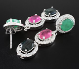 Серьги с изумрудами и сапфирами Серебро 925