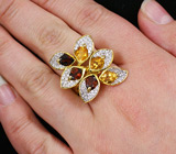 Оригинальное кольцо с цитринами и гранатами Серебро 925