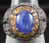 Черненое кольцо с танзанитом, золотистыми сапфирами и аметистами Серебро 925