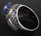 Черненое кольцо с танзанитом, золотистыми сапфирами и аметистами Серебро 925