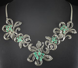 Комплект с изумрудами и марказитами Серебро 925