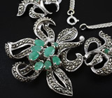 Комплект с изумрудами и марказитами Серебро 925